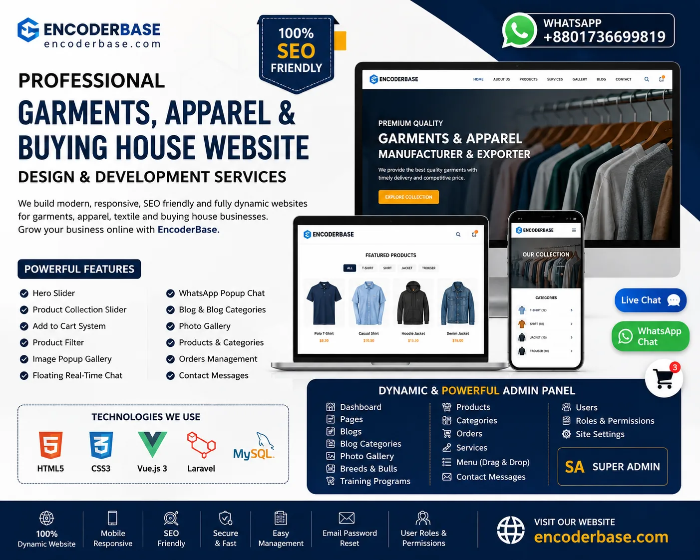 Professional Garments, Apparel & Buying House Website Design and Development Company in Bangladesh | Custom Laravel & Vue.js Solutions
